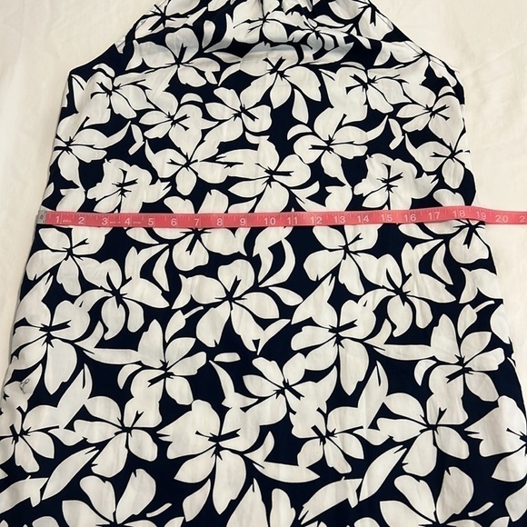J Crew Bow Neck Halter Cotton Mini Floral Tropical Shift Dress Navy White Size 0 - Picture 10 of 17